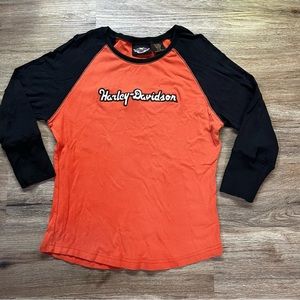 Harley Davidson orange black jersey style 3/4 length sleeves size XL